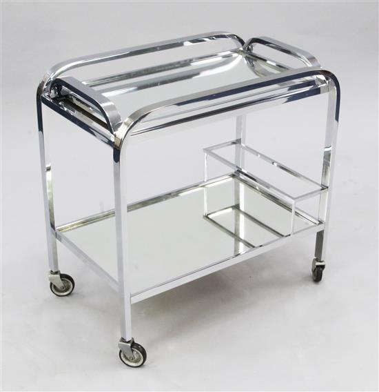 A 1950s chrome two tier trolley, W.2ft 1.5in